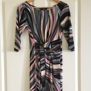 Long-Sleeve Stripe Wrap Midi Dress